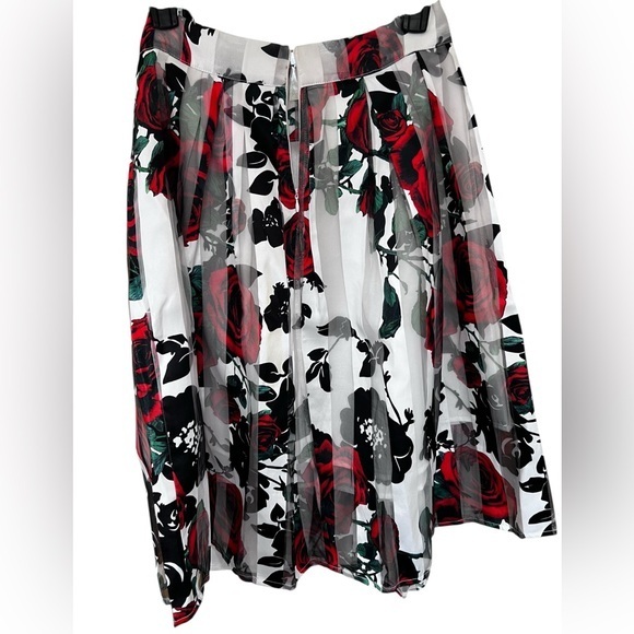 Paprika Dresses & Skirts - Paprika Red and Black Floral A-Line pleated Skirt